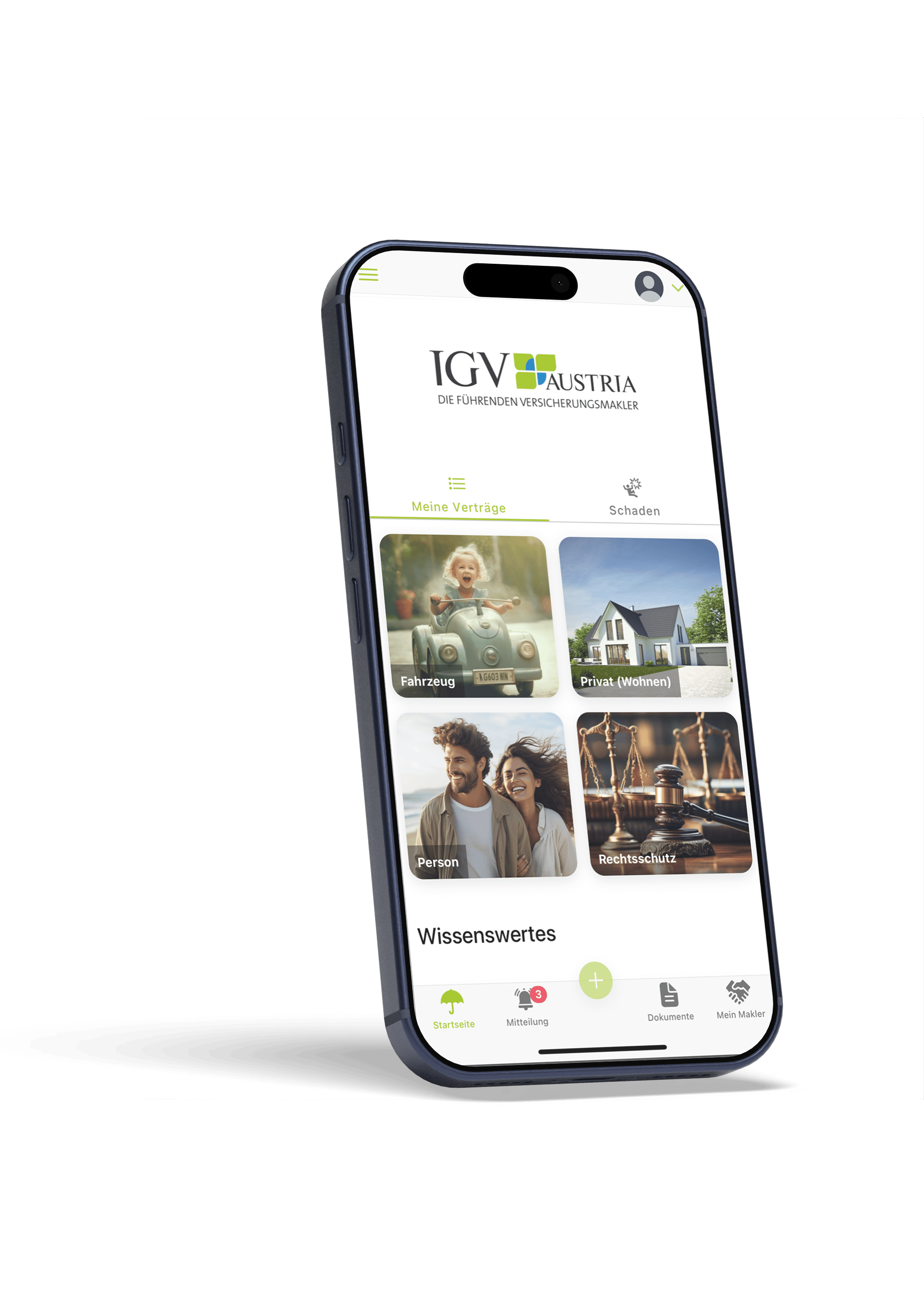 Screenshot der gut versichert App – Übersicht aller Versicherungspolizzen auf einem Smartphone
